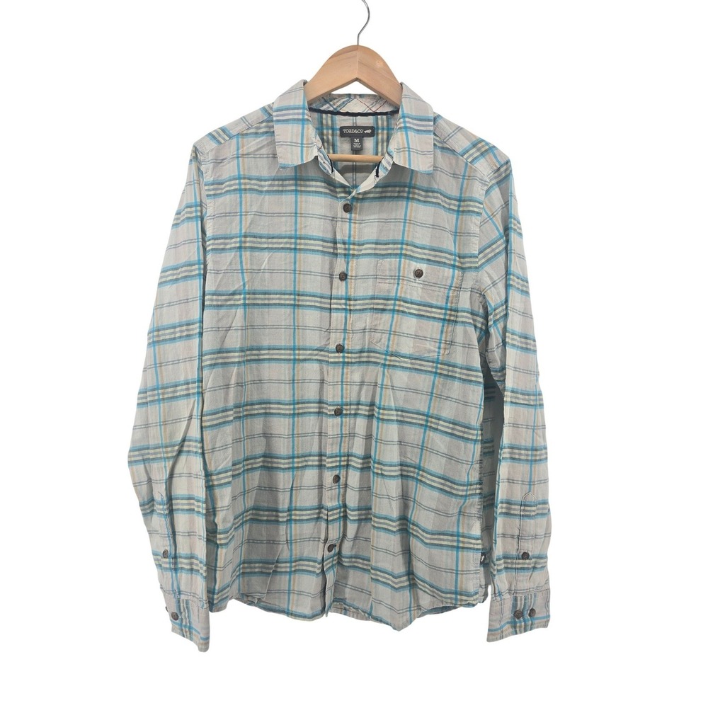 Toad&Co Button Down Shirt Mens Medium Gray Blue Plaid Cuba Libre Organic Cotton